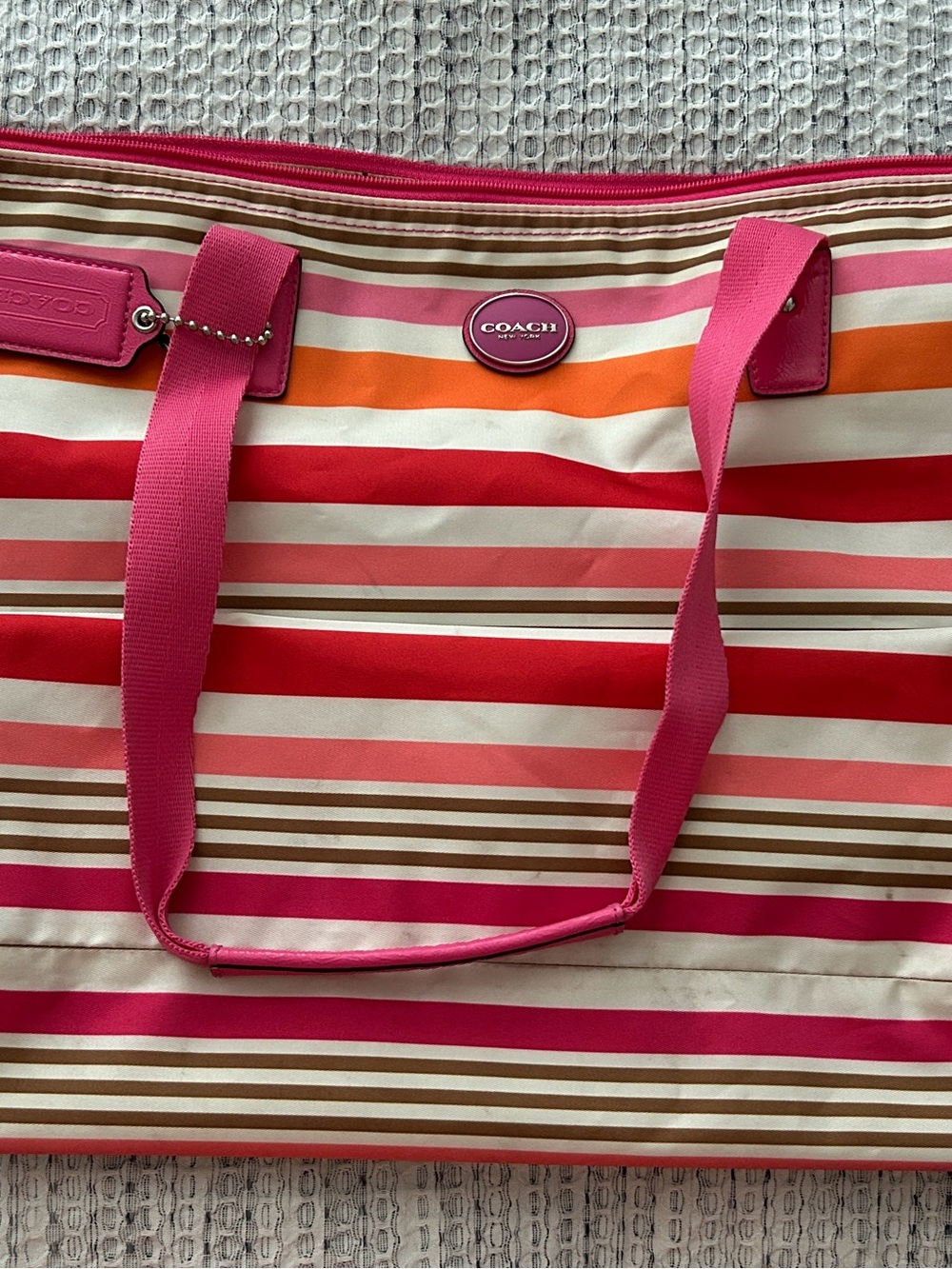 Coach Striped Pink Orange Red Weekend Duffel